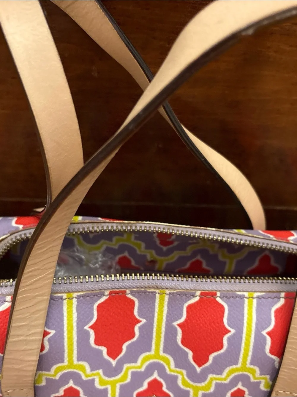 Kate Spade  Lavender orange & yellow Geometric Tote with Red Wallet